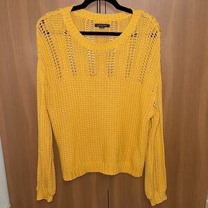 American Eagle Outfitters Mustard Yellow Open-Knit Crewneck Sweater